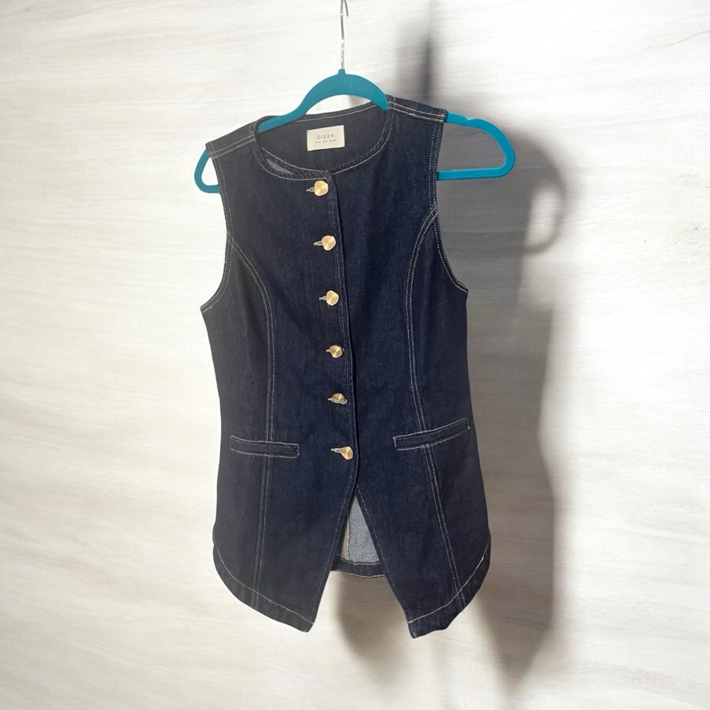 DISSH Dark Blue Denim Button-Front Vest - Picture 5 of 8